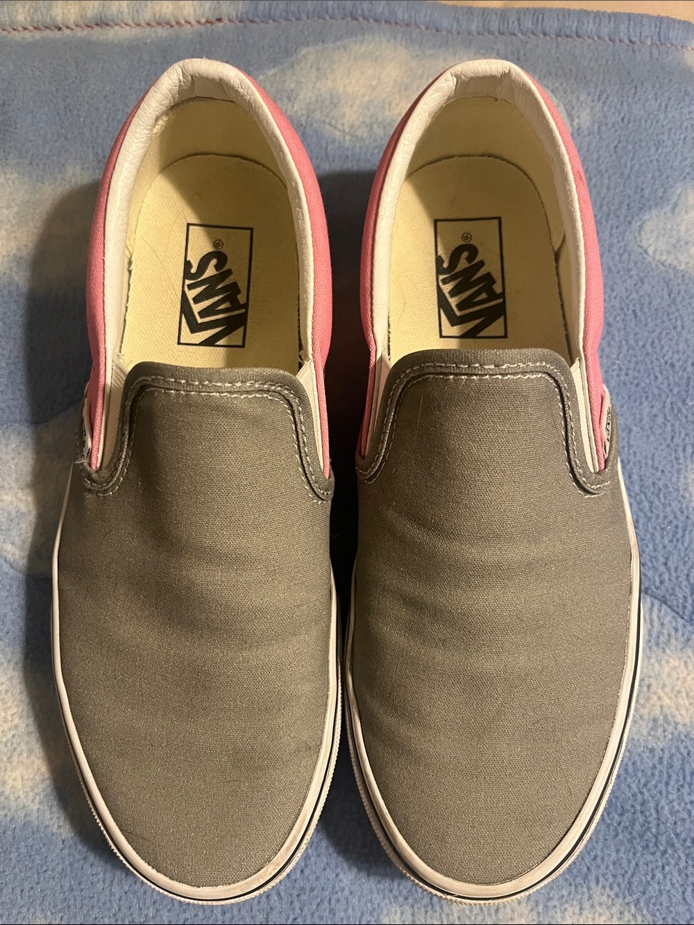 Vans Gray Canvas Slip-On with Pink Heel Panels
